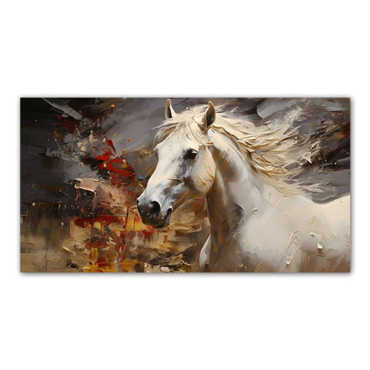 White Horse II 3d Heavy Textured Partial Oil Painting - Wall Art